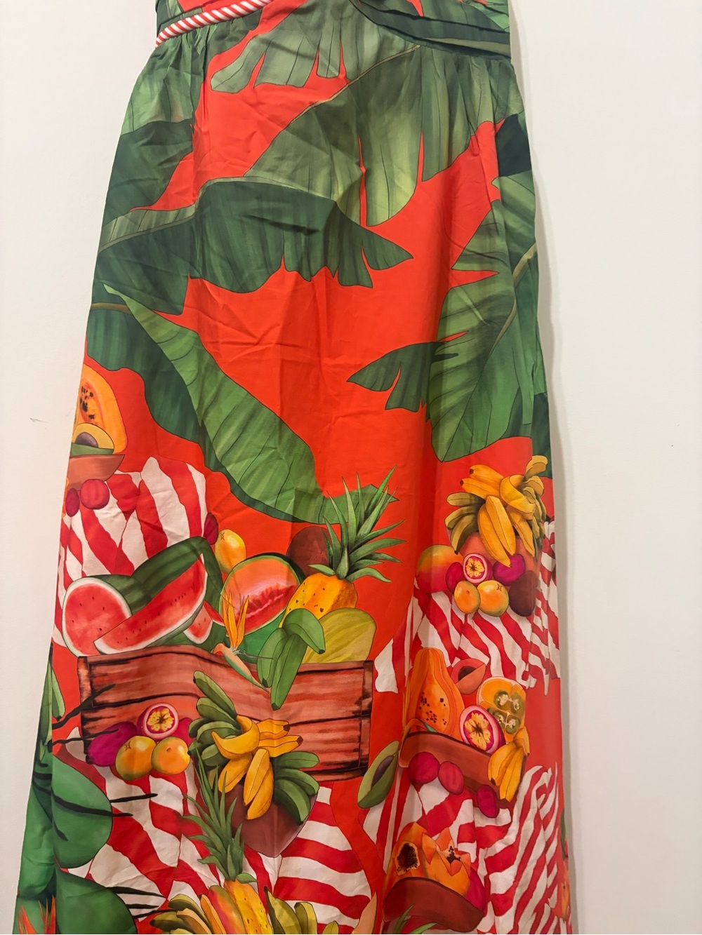 FARM Rio Red and Green Tropical Print Fruit Trolley with Rope Tie Maxi Dress - Picture 8 of 12